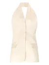 Genny Halter-neck Satin Top In Neutral