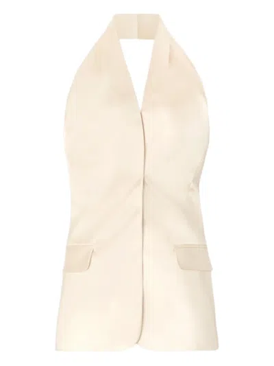 Genny Halter-neck Satin Top In Neutral