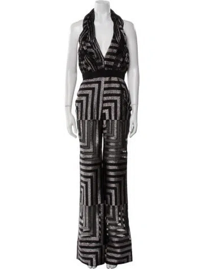 Pre-owned Genny Halterneck Jumpsuit W/ Tags In Black/silver