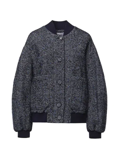 Genny Herringbone-pattern Bomber Jacket In Blue