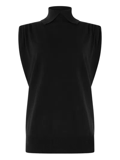 Genny High-neck Knitted Top In Black