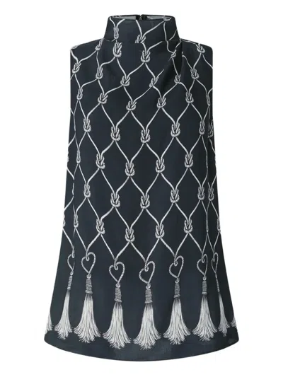 Genny High-neck Tassel Top In Blue