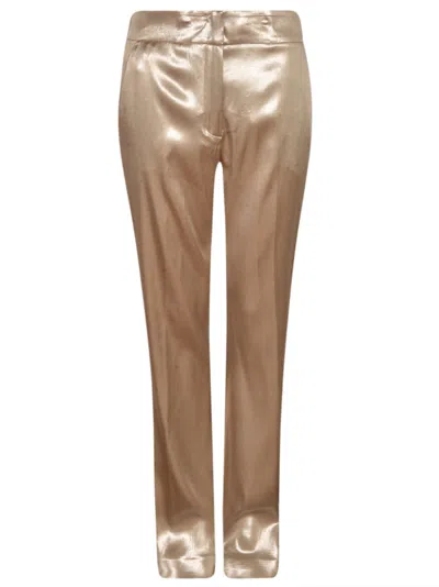Genny High-waist Metallic Trousers In Platin