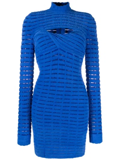 Genny Textured-finish Cut-out Detailing Dress In Blue