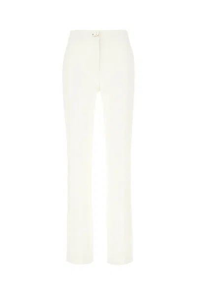 Genny Ivory Stretch Viscose Blend Pants In Bianco