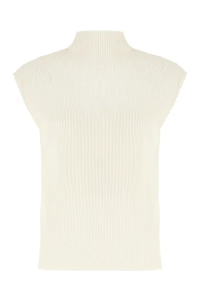 Genny Ivory Wool Blend Sleeveless Sweater In White