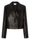 Genny Womens Black Sequin Cropped Tween Woven Blazer In Black