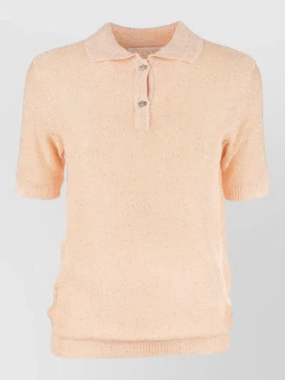 Genny Knit Polo Top Sequin Short Sleeves