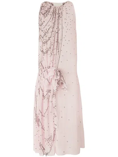 Genny Knot Detail Midi Dres In Pink