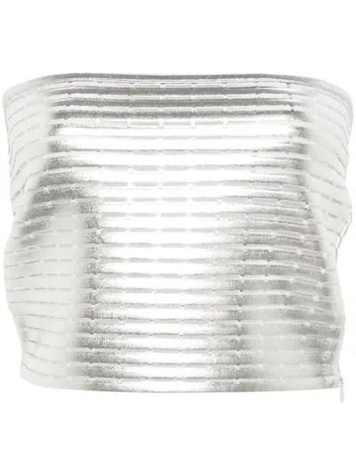 Genny Laminated Cropped Top In Silver