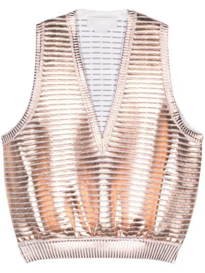 Genny Laminated Knitted Top In Pink