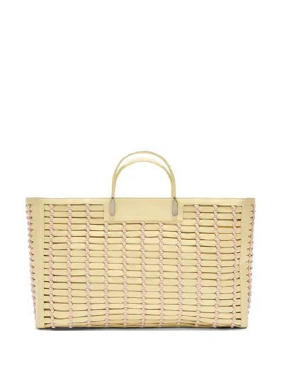 Genny Leather Blockchain-weave Tote Bag In Neutrals