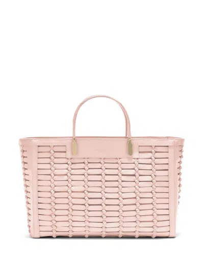 Genny Leather Blockchain-weave Tote Bag In Pink