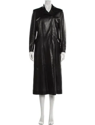 Pre-owned Genny Leather Coat In Black