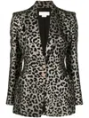 Genny Leopard-jacquard Single-breasted Blazer In Silver