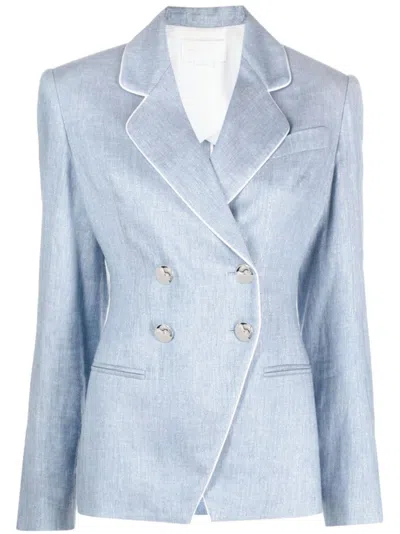 Genny Pipe-trimmed Double-breasted Blazer In Blue