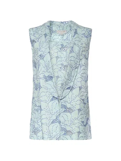 Genny Linen Vest With Orchid Embroidery In Green
