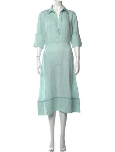 Pre-owned Genny Linen Midi Length Dress In Blue/green