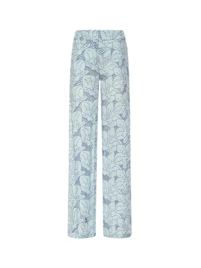 Genny Linen Trousers With Orchid Embroidery In Blue