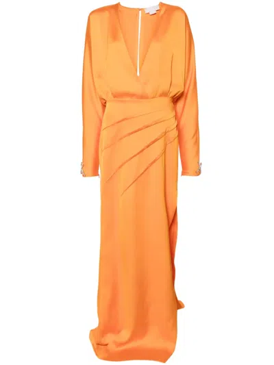 Genny Logo-plaque Maxi Dress In Orange