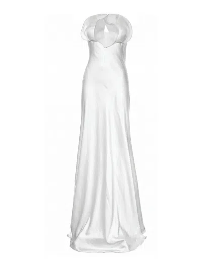 Genny Long Bustier Dress With Ruffles In Gray