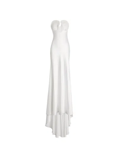 Genny Long Bustier Ruffled Strapless Dress In White