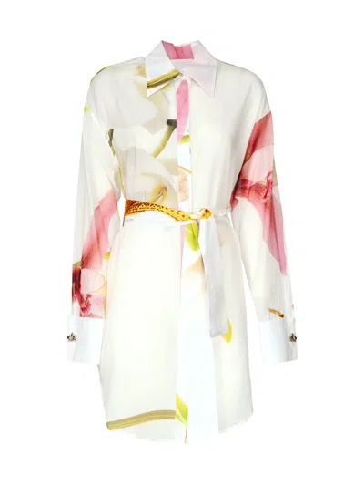 Genny Long Dress With Orchid Print In White