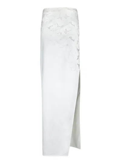 GENNY LONG FLOWER SATIN SKIRT IN WHITE