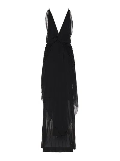 Genny Long Pleated Dress In Black
