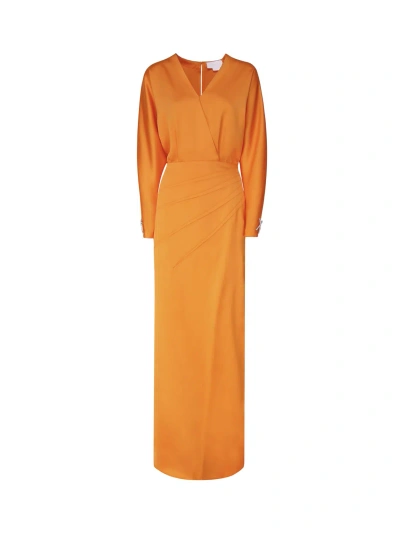 Genny Long Satin Dress In Orange