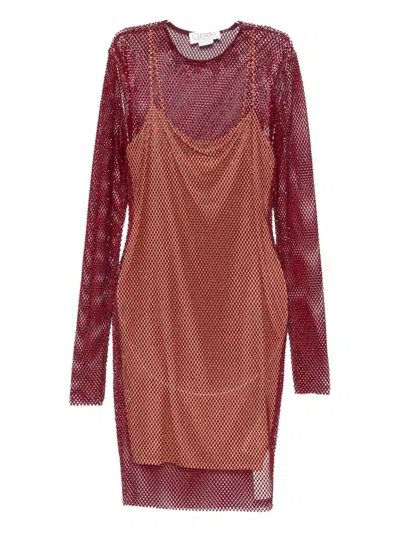 Genny Long-sleeve Net Mini Dress In Multi
