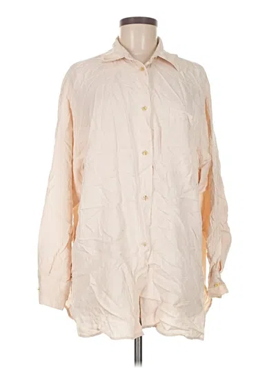 Pre-owned Genny Long Sleeve Silk Top Ivory Collared Neckline Tops In White