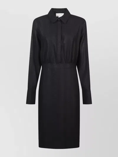 Genny Long Sleeve Wool Dress Knee Length In Black