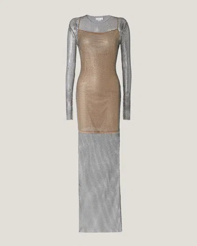Genny Maxikleid Aus Mesh Mit Kristallen In Black
