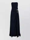 Genny Long Strapless Dress Draped Detail In Blue