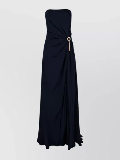 Genny Long Strapless Dress Draped Detail In Blue