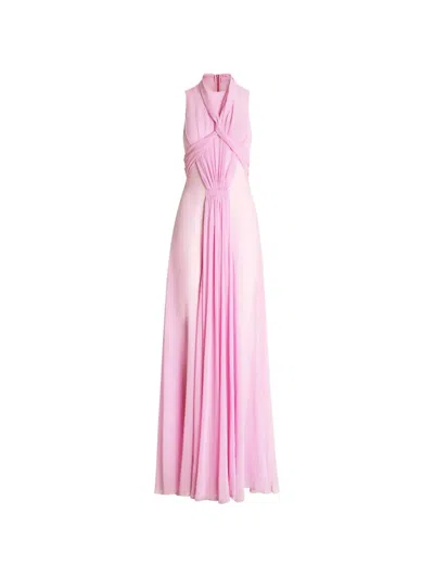 Genny Long Twist Draped Dress In Pink