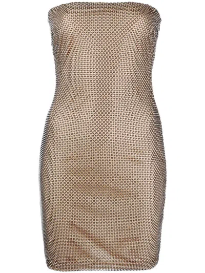 Genny Mesh-detail Strapless Mini Dress In Neutrals