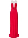 Genny Mesh-panel Gown In Red