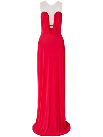 Genny Mesh-panel Gown In Red