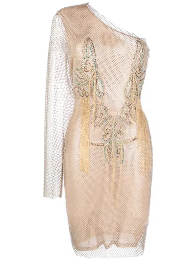 Genny Mesh Rhinestone-embellished Dress In Gold