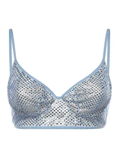 Genny Mesh Top With Rhinestones In Blue