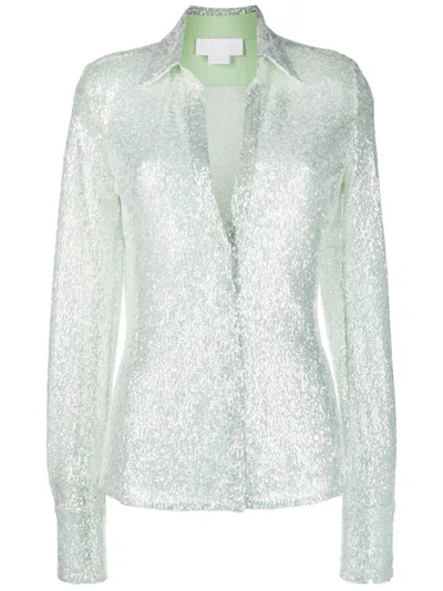 Genny Metallic-effect Long-sleeve Shirt In Green