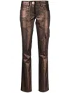 Genny Metallic-finish Straigh-leg Trousers In Brown
