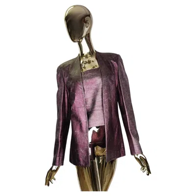 Pre-owned Genny Metallic Purple Leather Jacket And Top Set