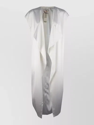 Genny Midi Dress Cap Sleeves Open Front In White