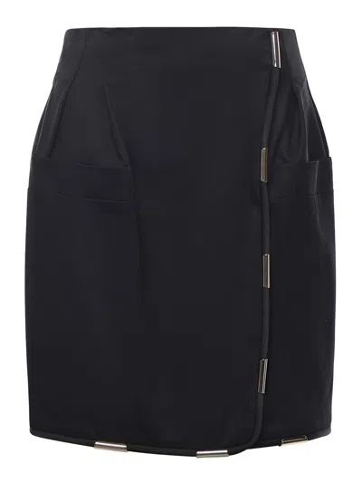 Genny Wrap Mini Skirt With Metallic Details In Black