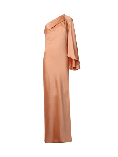 Genny One-shoulder Satin Long Dress In Nude & Neutrals