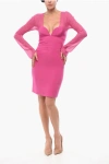 Genny Open Back A-line Dress With Sheer Detail In Pink