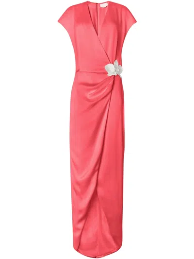 Genny Orchid-brooch Draped Maxi Dress In Pink
